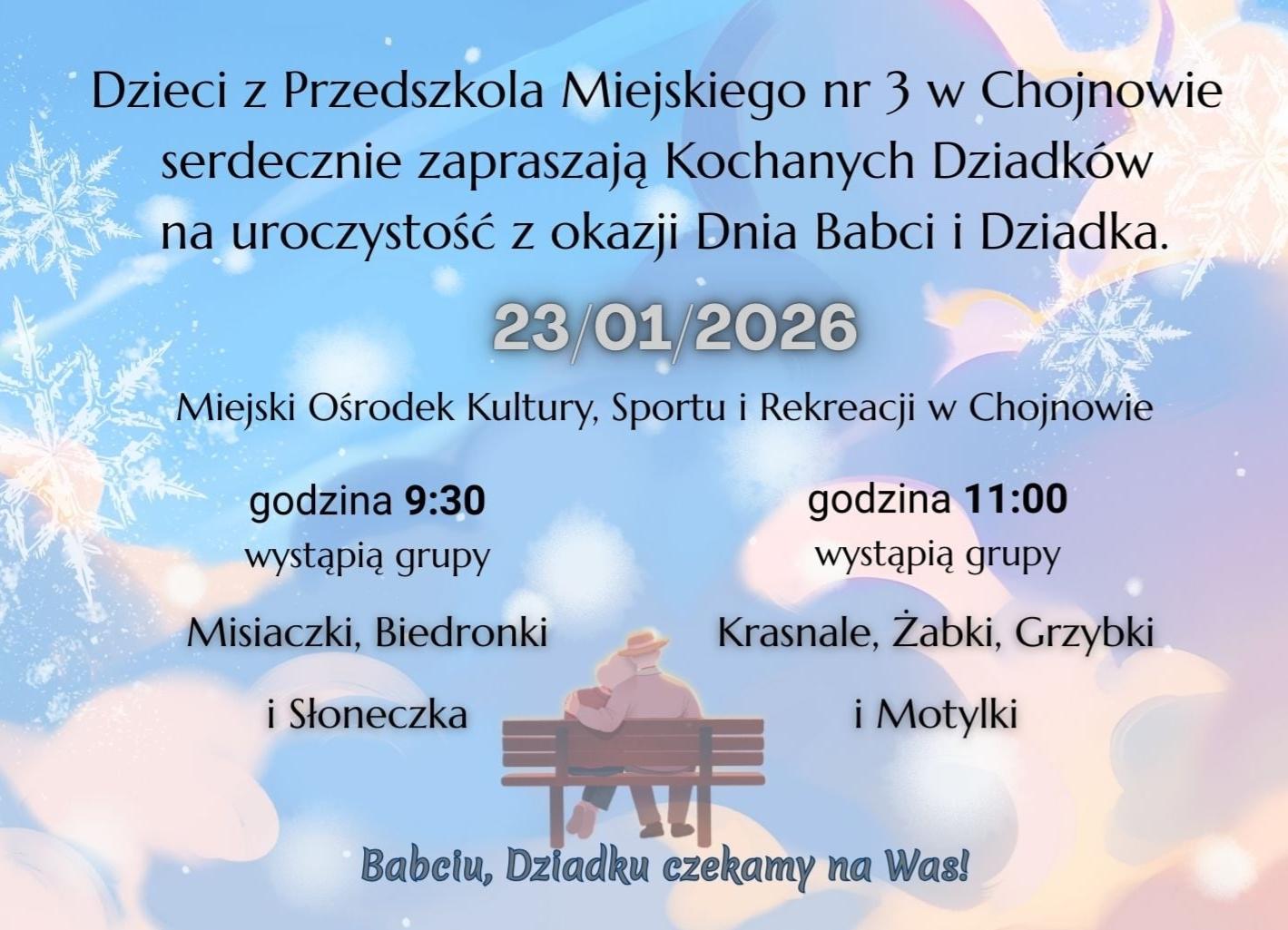 Plakat informacyjny dotyczący daty i godziny występów artystycznych