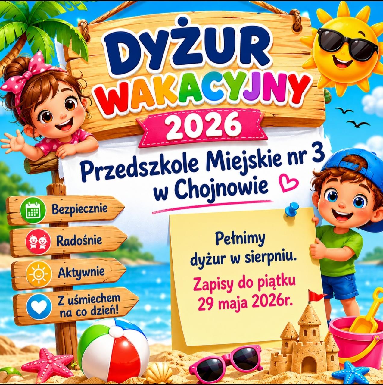 Kolorowy napis dyżur wakacyjny